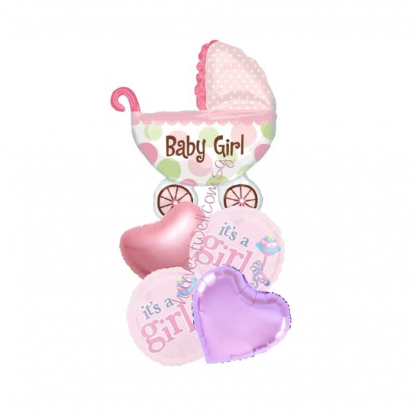 Baby Girl Pram Buggy Balloon Bouquet Baby Girl Pram Buggy Balloon Bouquet